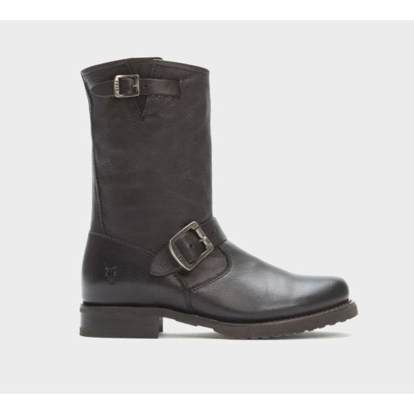 Frye Shoes - Frye Women’s Veronica Short Black Leather Buckle Moto Boot Size 8